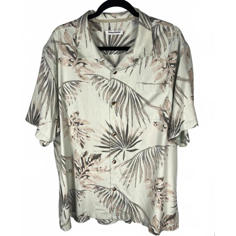 Tommy Bahama Silk Blend Sage Palm Leaf Hawaiian Shirt Tropical Vacation XXL/TTG